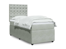 Cama Box Spring Con Colchón Terciopelo Gris Claro 100x200 Cm