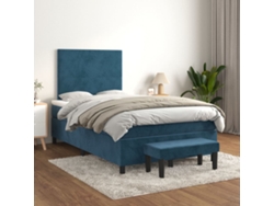 Cama Box Spring Con Colchón Terciopelo Azul Oscuro 120x200 Cm
