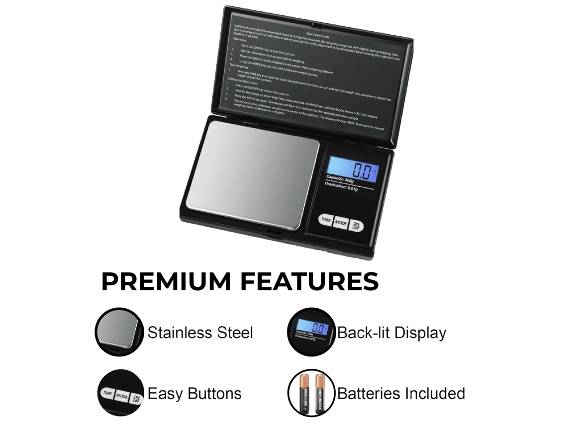 Báscula de cocina con pantalla LCD retroiluminada, ideal para pesar joyas, hierbas y pequeñas cantidades de comida.