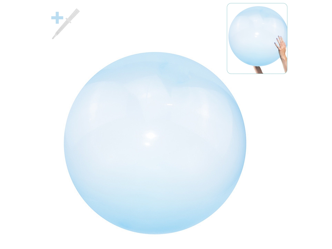 Bola gigante inflable con forma de burbuja. Se puede rellenar con agua o aire, mide 70 cm.