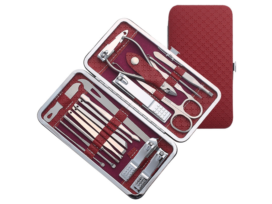 Cortaúñas Digitallab de acero inoxidable (19 piezas) con estuche de viaje (rojo)