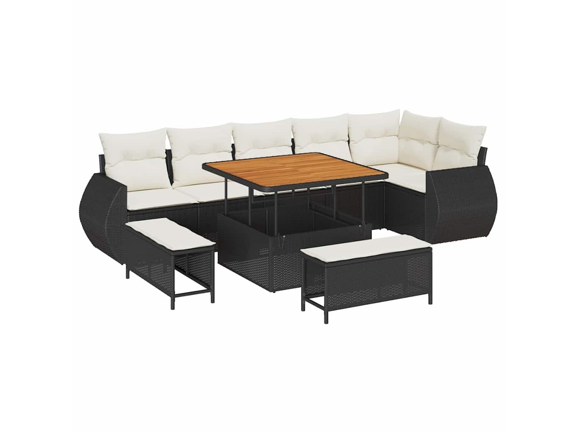 Maison Exclusive - Juego de sofás de jardín de 9 piezas en negro y crema con cojines