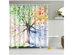 2026-cortina De Baño Impermeable Linjou Con Impresión Digital Resistente A Moho Y 12 Anillos (árbol De Las Estaciones, 180x180cm) 180x180cm