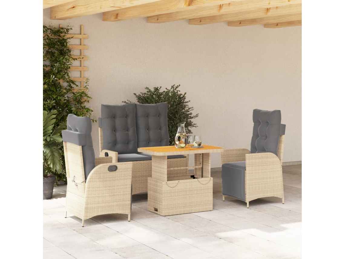 Juego de comedor de jardín de 4 piezas con cojines de mimbre beige de DKD Home Decor