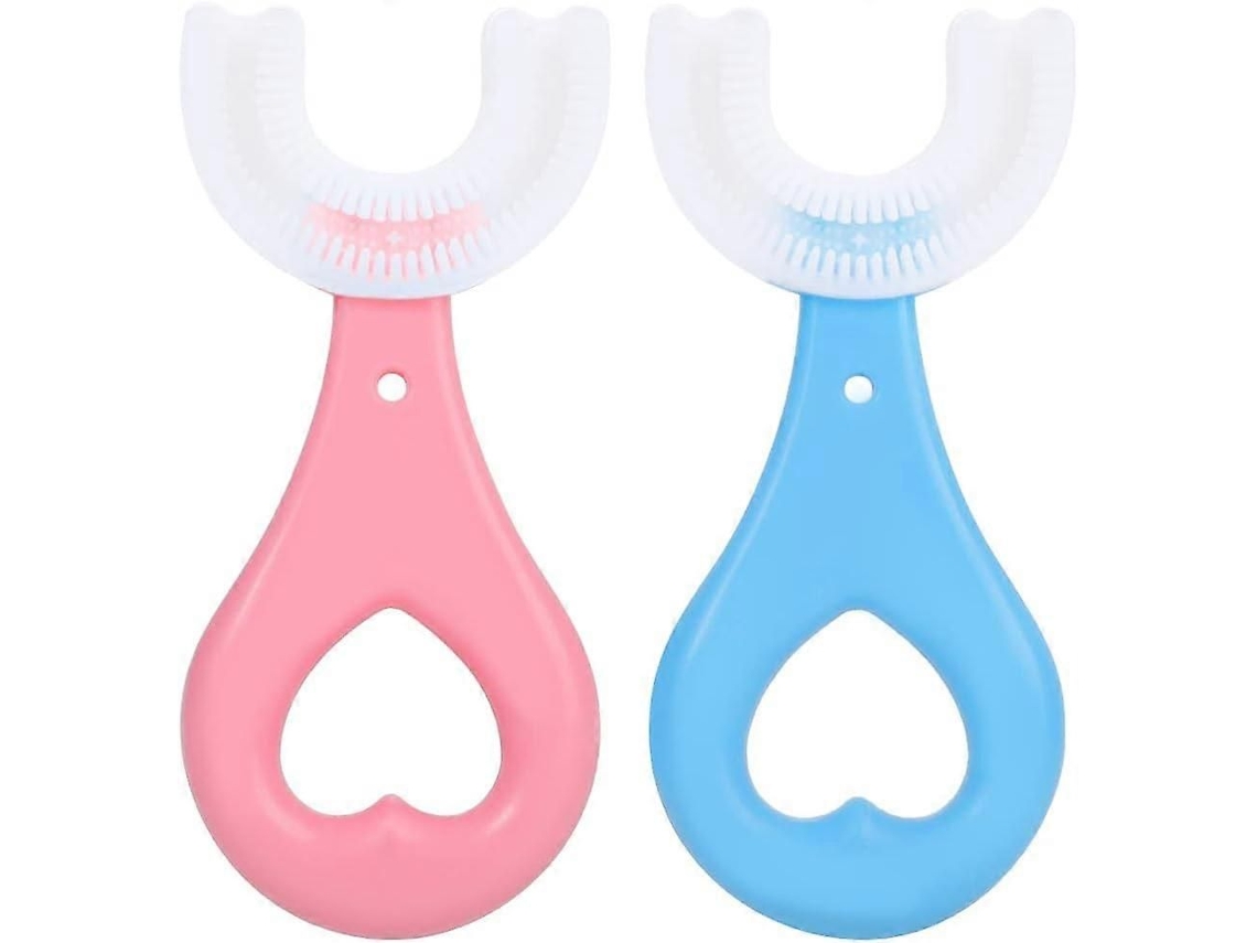 Cepillo de dientes en forma de U para niños, 2 unidades, entrenamiento manual, cabezal de silicona suave de grado alimenticio GOKOCO