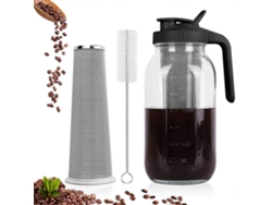 Cafetera para café frío en un recipiente de vidrio de 1,9 litros con filtro de acero inoxidable, tapa hermética y boquilla para servir té helado.