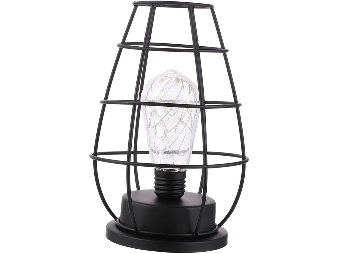 Lámpara de mesa decorativa retro con forma de jaula, con LED, compacta y duradera, ideal para mesita de noche e iluminación ambiental. SFUSHOS