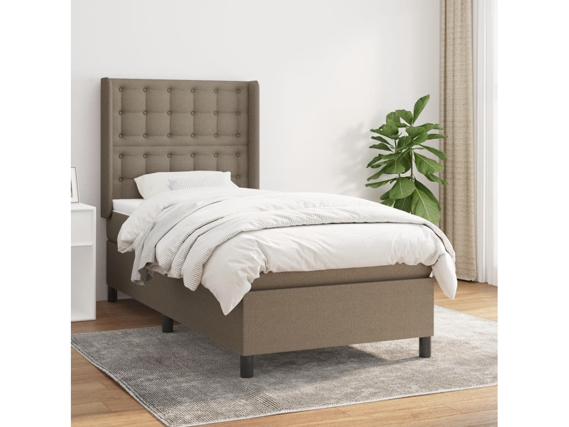 Cama Box Spring Con Colchón Tela Gris Taupe 90x200 Cm