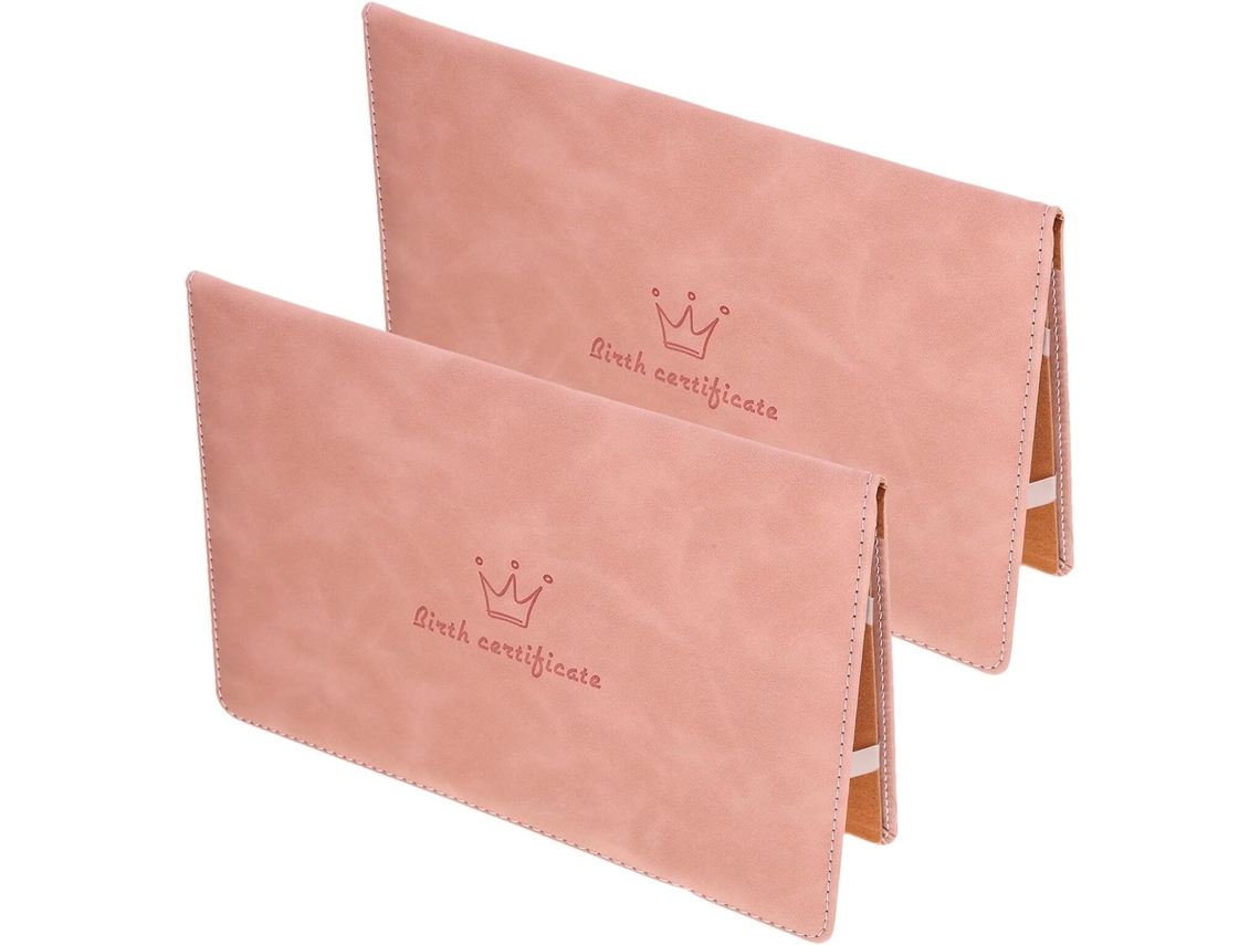 Juego De 2 Fundas Protectoras De Piel Sintética Rosa Para Certificados De Nacimiento.