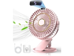 Ventilador De Escritorio Recargable Con Pantalla Lcd, 5 Velocidades, Rotación De 720°, Portátil Y Silencioso - Rosa