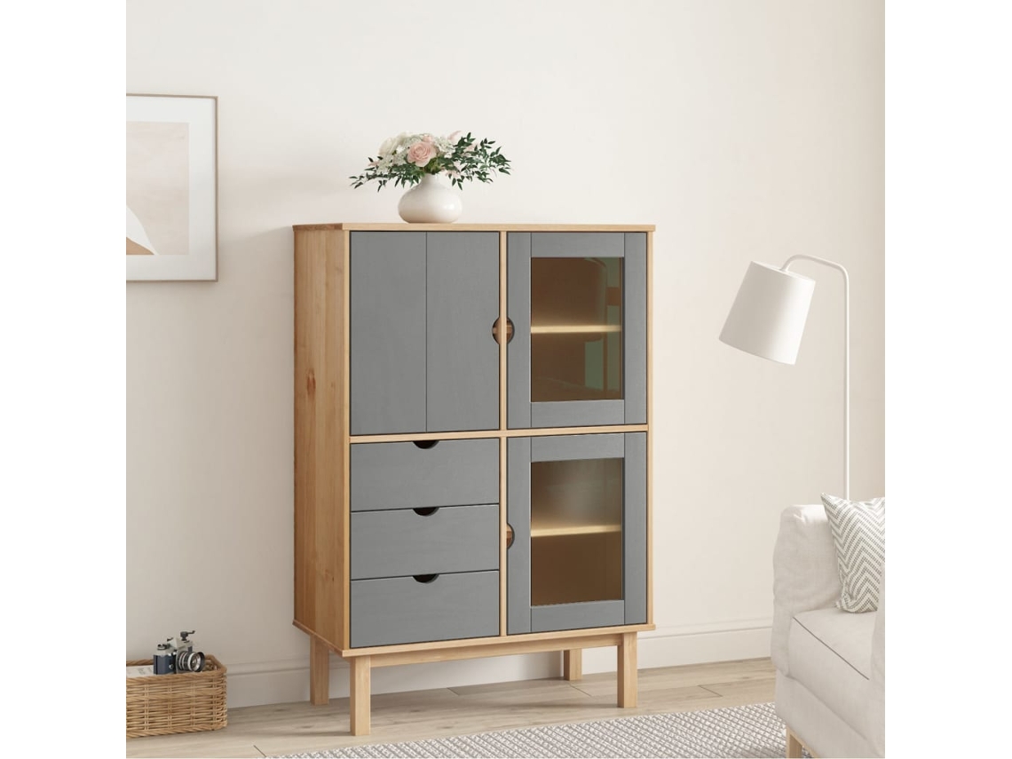 Aparador | Mueble De Comedor | Buffet Otta Madera Maciza Pino Marrón Y Gris 85x43x125 Cm Wsd10731
