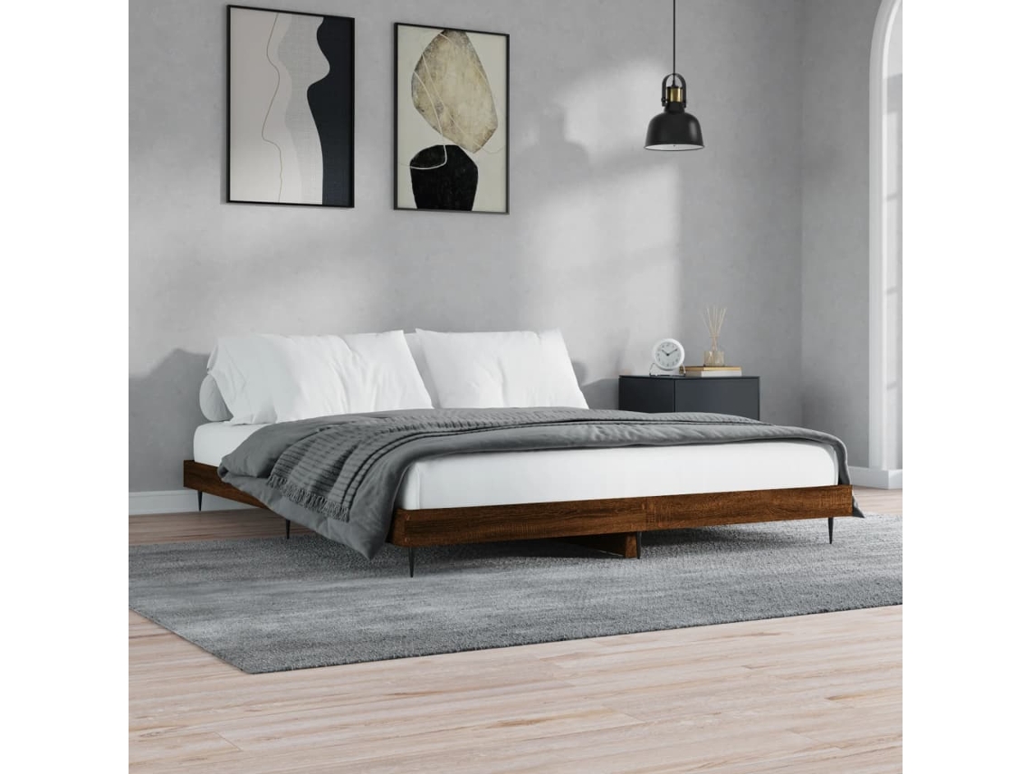 Estructura De Cama Sin Colchón Madera Marrón Roble 120x200 Cm