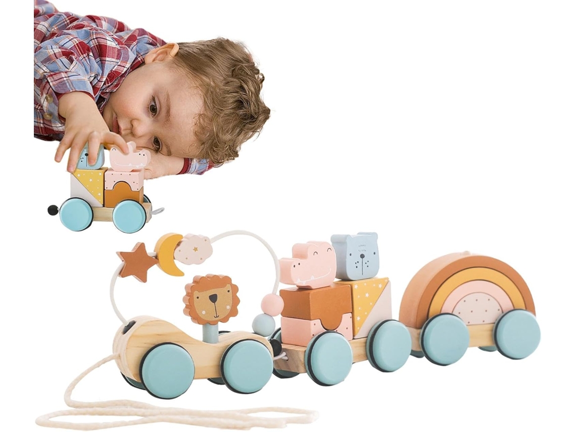 Bloques De Madera, Juego De Tren – Juguete De Animales Para Niños Pequeños