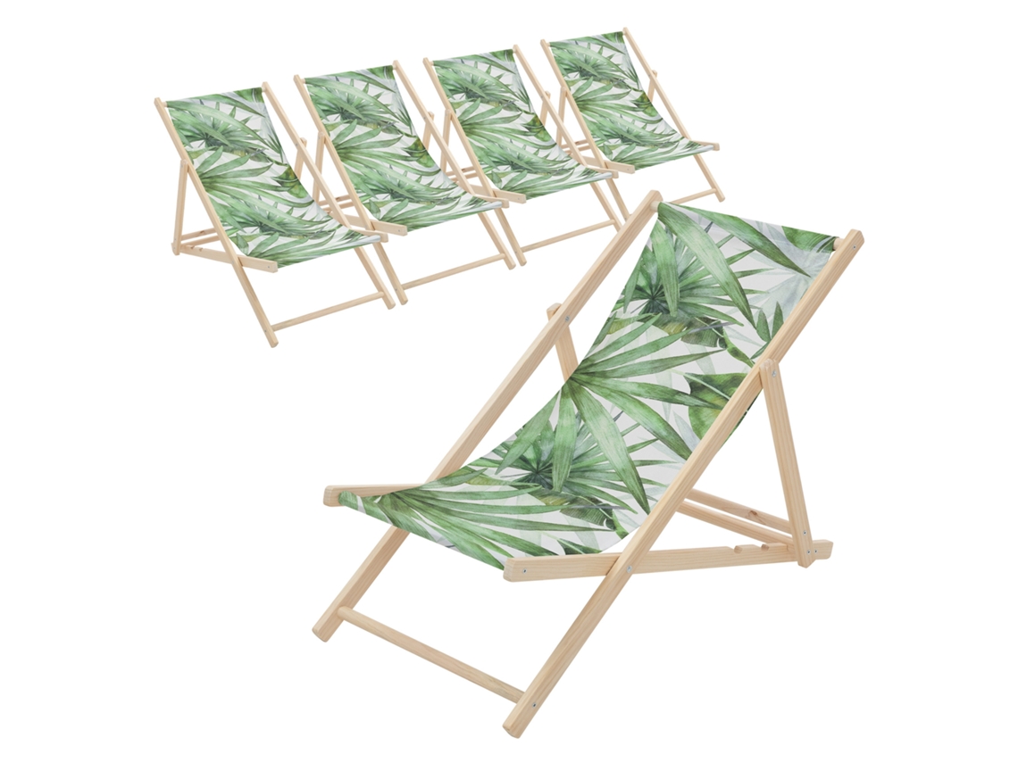 5x Sillas De Playa De Madera Con Respaldo Ajustable, Diseño Palmera