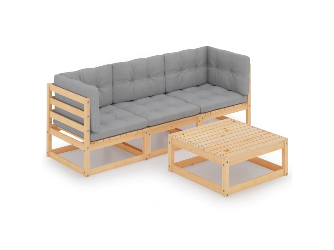 Conjunto de salón de jardín de 4 piezas con cojines de pino macizo DKD Home Decor