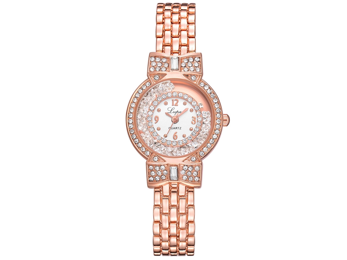 Relógio Casual Feminino Moderno Com Strass Display Analógico Movimento De Quartzo Rosa+branco