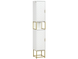 Columna de almacenamiento para baño con nicho y 2 armarios, estante ajustable y patas de acero VISTA