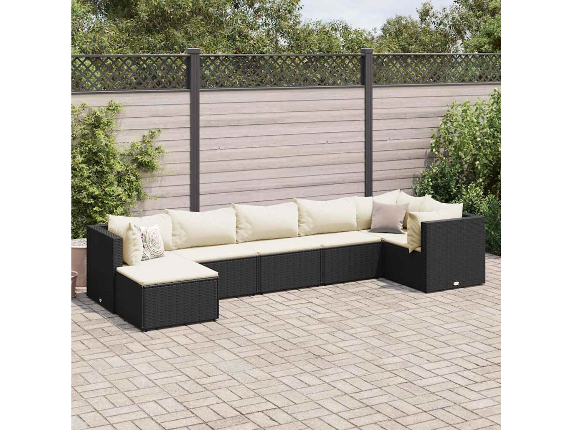 Conjunto de jardín DKD Home Decor de 7 piezas con cojines de mimbre negros