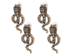 3 Pares De Pendientes De Aleación Con Pequeño Diseño De Serpiente Y Diamante - Joyería Exquisita De Moda