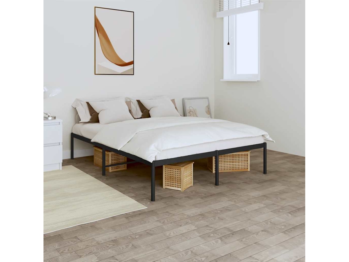 Estructura De Cama Sin Colchón Metal Negro 160x200 Cm