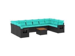 Maison Exclusive - Conjunto De Sofá De Jardín De 11 Piezas Con Cojines, De Poliratán Negro