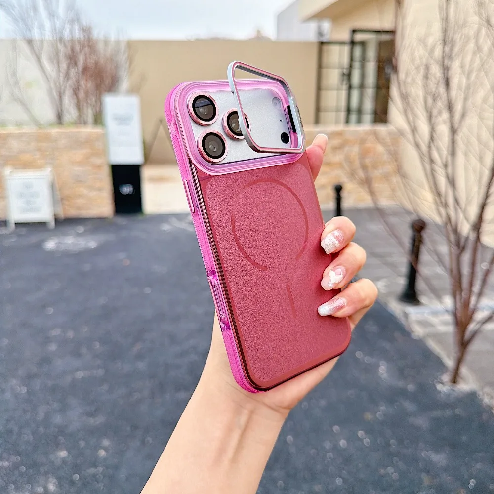 (iphone 15, Rosa) Funda Invisible Con Soporte Magnético Para Iphone, Compatible Con La Carga Inalámbrica Magsafe.