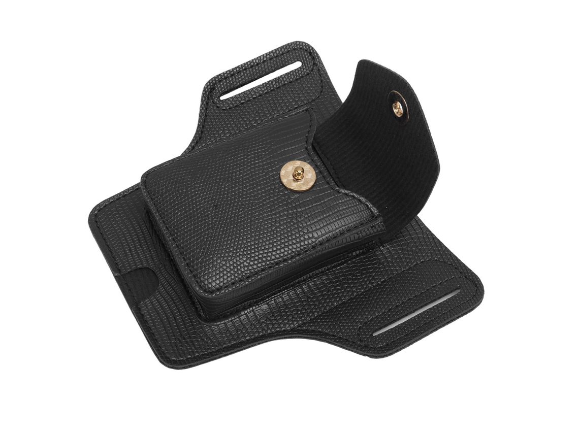 Estuche De Piel Sintética Negra Para Cigarrillos Y Encendedor Con Correa Para Cinturón, Con Capacidad Para 20 Cigarrillos Y Teléfono Móvil.