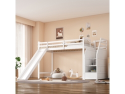 Litera infantil de 90x200cm, con escalera opcional, tobogán, barandilla extraíble, escalera con espacio de almacenaje, colchón no incluido.