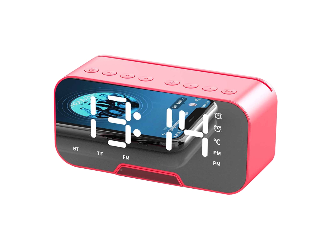 Altavoz Bluetooth Inalámbrico Con Reloj De Espejo, Radio Fm, Entrada Para Tarjeta Sim, Regalo Innovador, Rojo