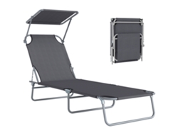Silla plegable de playa con respaldo reclinable y toldo ajustable, color gris.