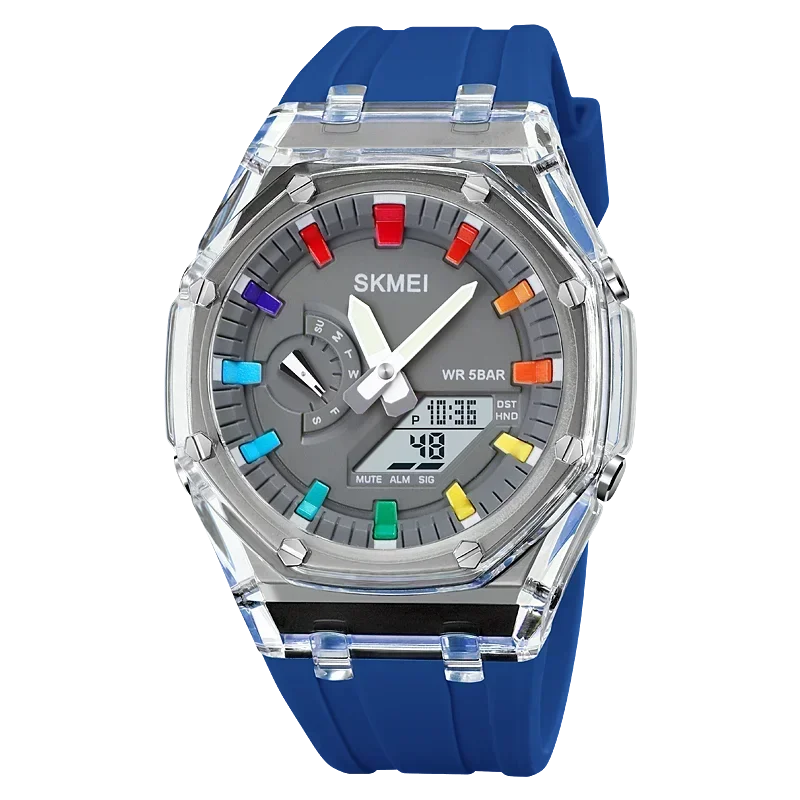 Reloj De Hombre (azul) Resistente Al Agua Con Temporizador De Cuenta Regresiva, Luz Led Y Movimiento Electrónico.