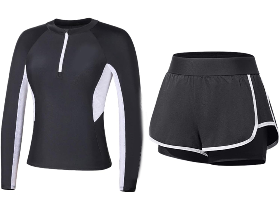Traje De Baño De Dos Piezas Tankini De Manga Larga Para Mujer Con Shorts De Playa