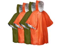 Juego de 4 ponchos impermeables de emergencia, manta térmica y chubasquero con capucha, color naranja metalizado/verde Tommy01