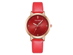 Elegante Reloj De Pulsera Analógico Informal Para Mujer Con Correa De Pu Roja.