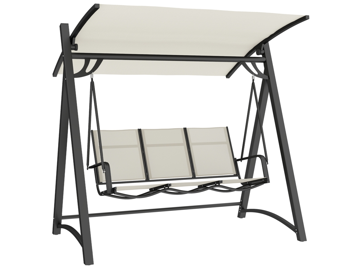 Columpio De Jardín Para 3 Personas, Protección Upf50+, Soporta Hasta 360 Kg, Asiento Transpirable, 188x130x183 Mm, Color Crema.