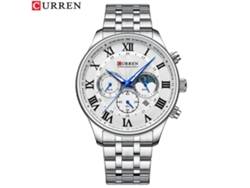 Reloj De Negocios Para Hombre (blanco Plateado) De Acero Inoxidable, Calendario De Cuarzo, Seis Manecillas.