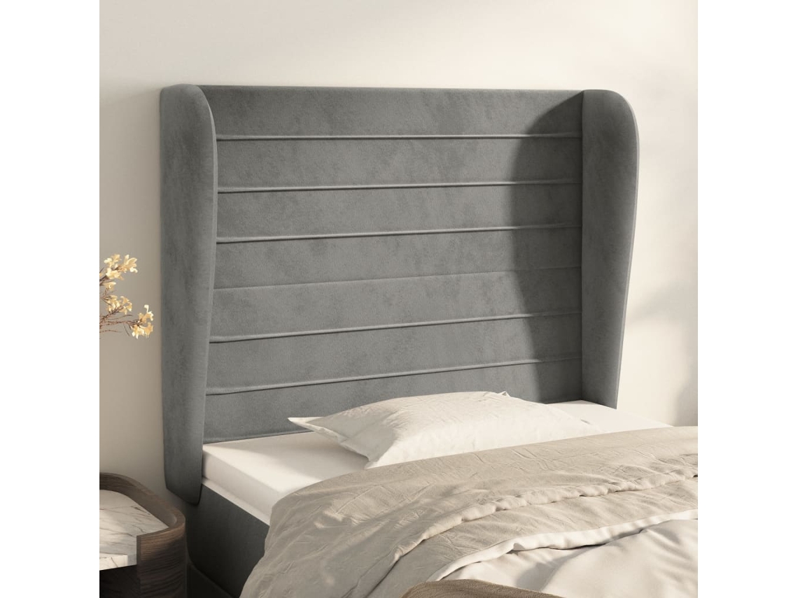 Cabecero Con Orejas De Terciopelo Gris Claro 83x23x118/128 Cm