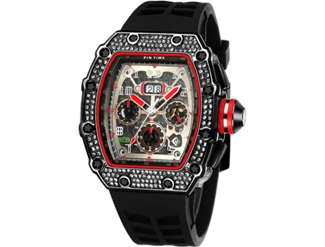 VEANXIN Relojes de diamantes Reloj de pulsera rectangular grande-Rosa negra dorada