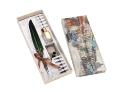 Set Pluma De Pluma Vintage Creatividad Tinta Grabado Escritura Regalo Caja Negro Verde