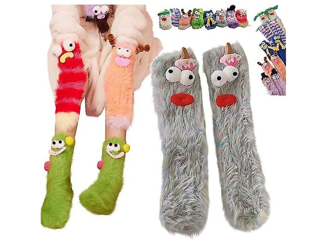 2026-calcetines De Monstruo Divertidos Y Suaves De Terciopelo Coral Para Navidad, Regalo Ideal Para Mujer Con Tarjeta Navideña