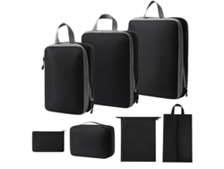 Bolsa de almacenamiento de compresión, juego de 7 piezas, bolsa de viaje ligera, color negro Siurn