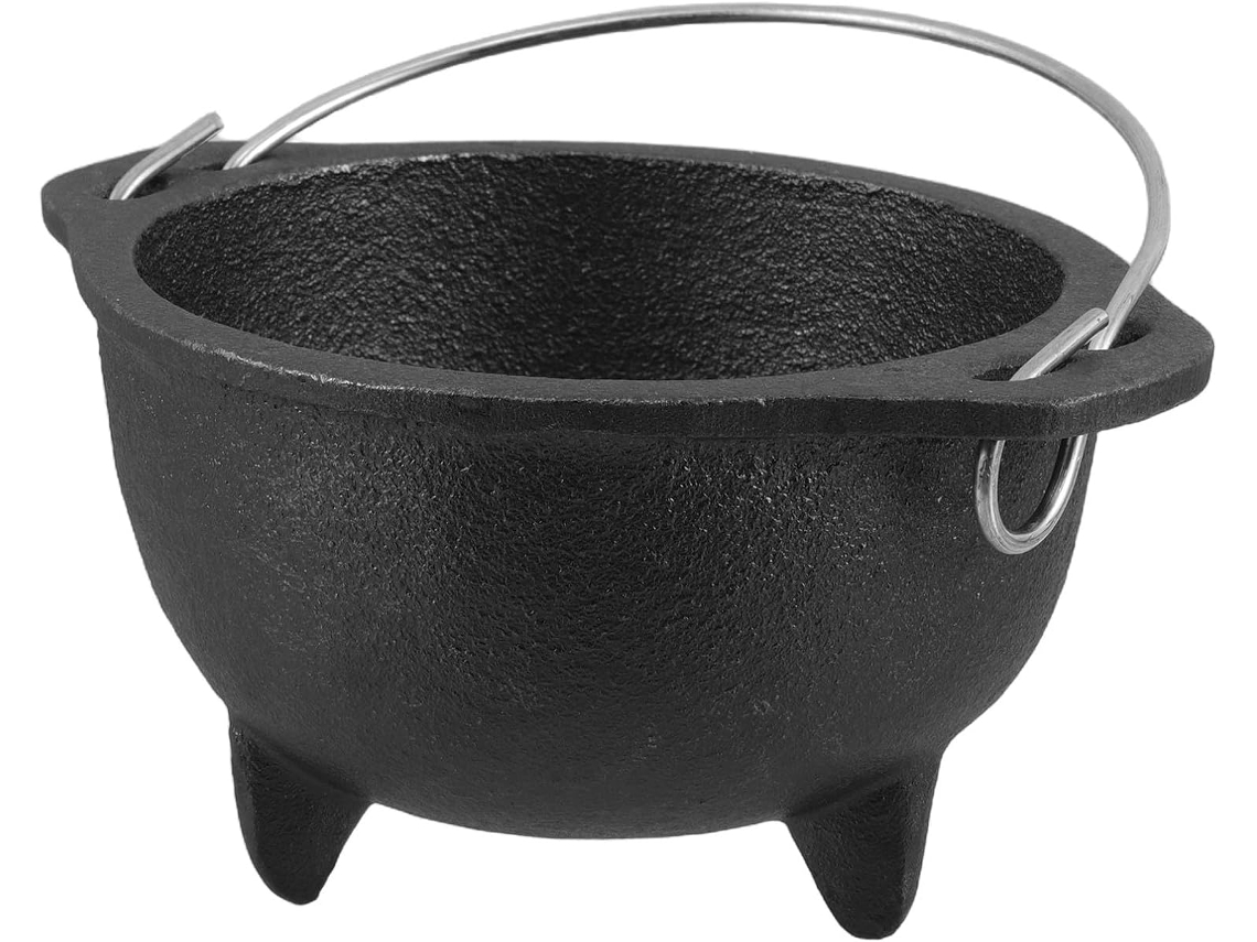 Caldero Trípode Multifuncional De Hierro Fundido Para Magos, Portadulces Y Portaincienso, Metal Negro.