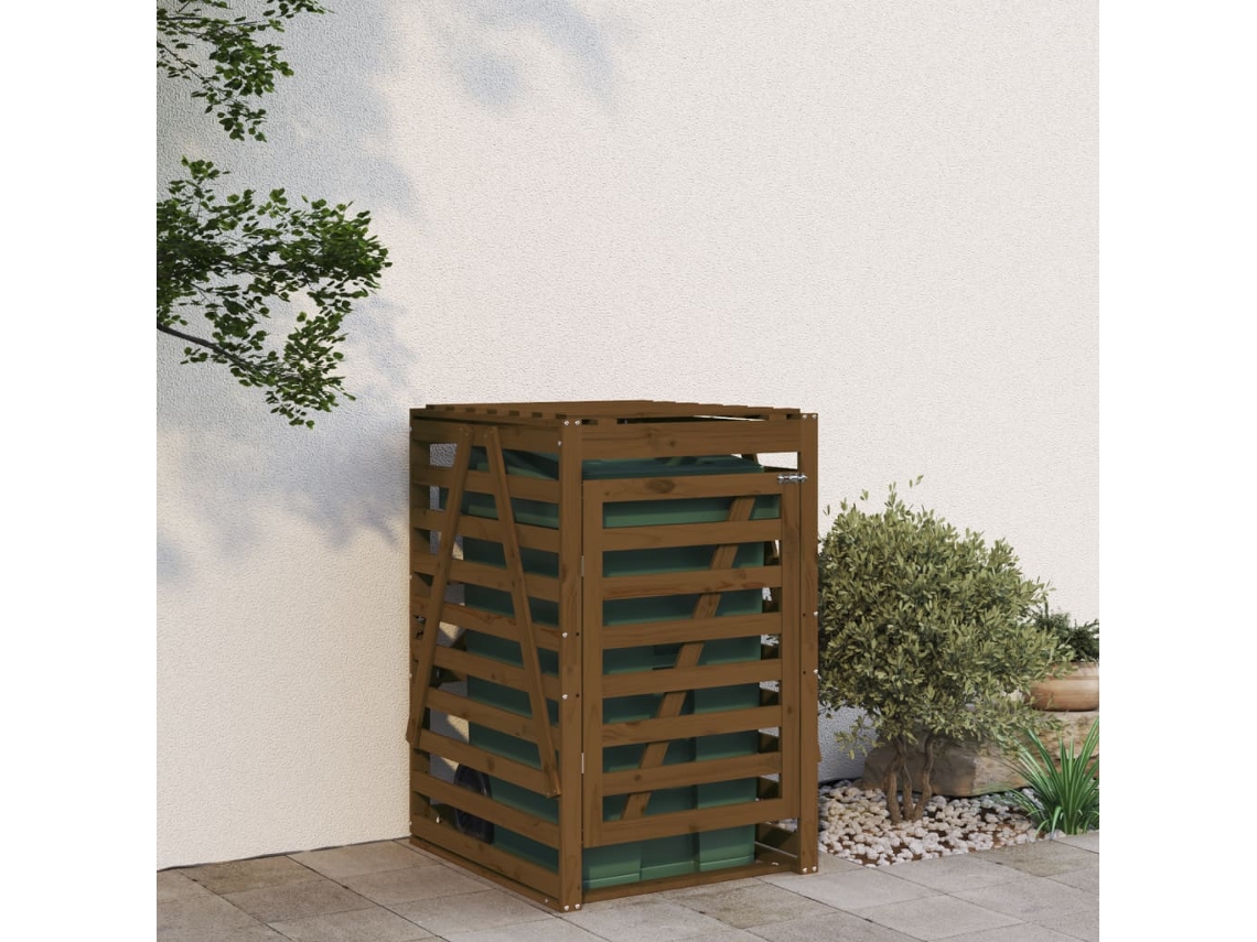 Refugio para basura 84x90x128,5 cm Pino macizo Marrón miel LOVELY HOME