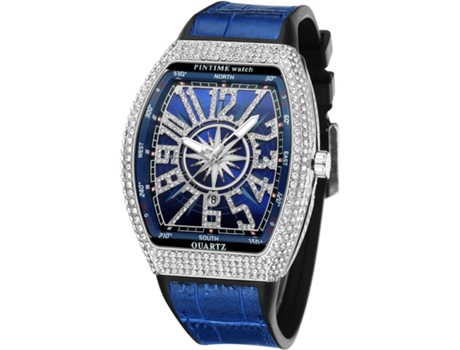 VEANXIN Relojes de pulsera con diamantes de imitación y correa de goma para hombre-Ejército verde