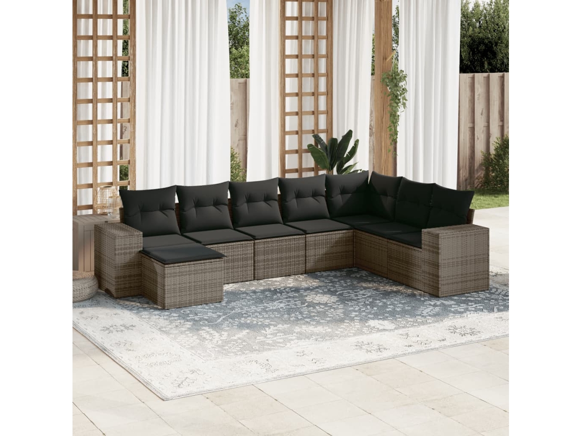 Conjunto de sofás de jardín de 8 piezas DKD Home Decor con cojines de mimbre gris
