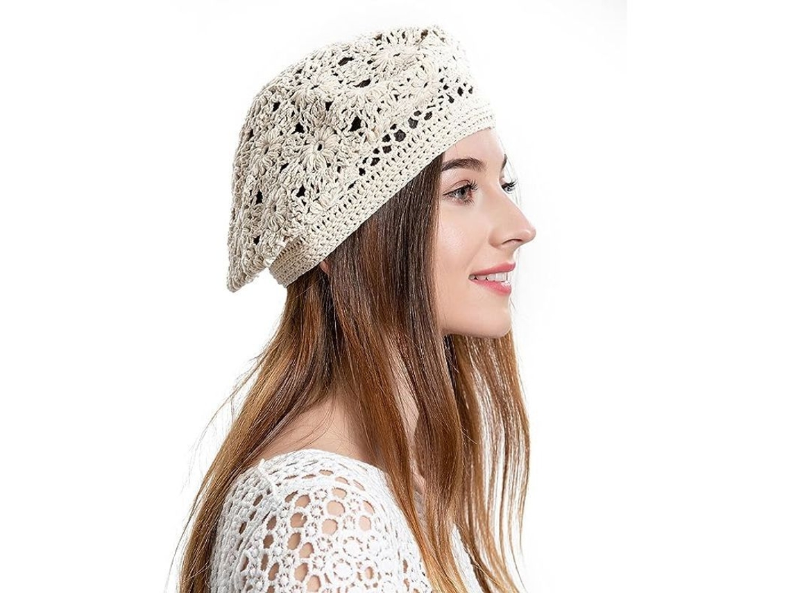 Gorro ligero de verano para mujer, tejido a mano y sin cordones.