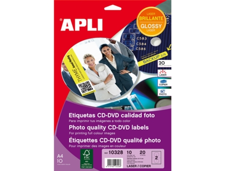 Etiquetas Etiquetas APLI Multimedia Cd Dvd A4 Ext (Blanco - 117 mm X Int 18 mm)