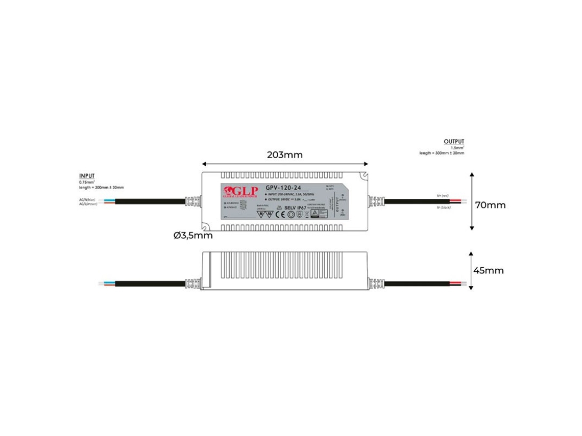 Apresurencia de la fuente de alimentación 12V DC-20W IP67 GLP