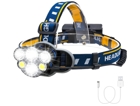 Linterna frontal LED recargable Linterna frontal de 1000 lúmenes altos 6 LED 8 modos de luz Diadema ajustable Linterna liviana Impermeable Ipx4 Neg...