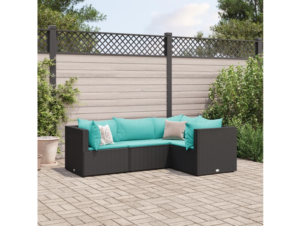 Conjunto de jardín de 4 piezas DKD Home Decor con cojines de mimbre negros